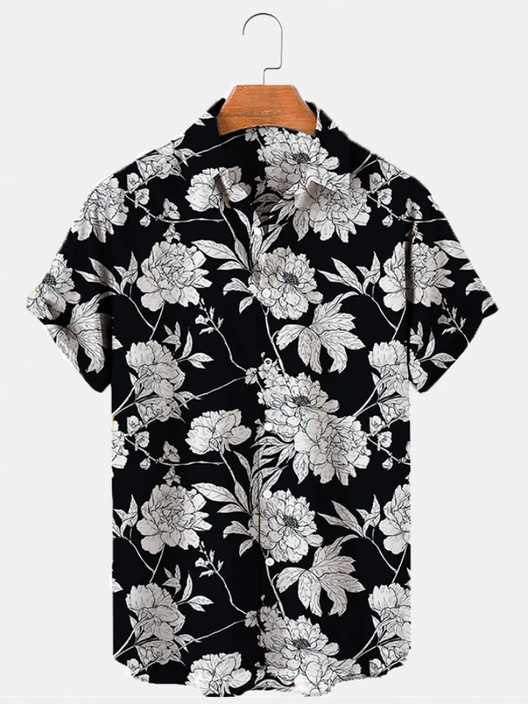 Top Trends: Hawaiian Men&#039;s Print Short Sleeve Shirt Beach Coconut Tree Fashion Lapel Top 2023 New For Men Floral Clothes Shoppable Styles