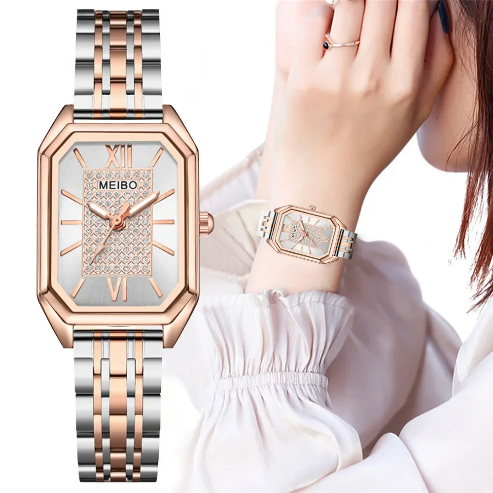 Top Trends: Rectangle Quartz Watch For Women 2023 New Women&#039;s Watch Luxury Brand Casual Fashion Steel Band Zircon Roman Numerals Wristwatch Shoppable Styles