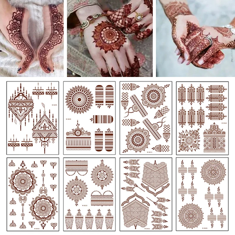 Top Trends: Henna Tattoo Red Tattoo Sticker Temporary Fake Tattoo Lace Floral Totem Temporary Waterproof Body Art Long Lasting Stickers Shoppable Styles