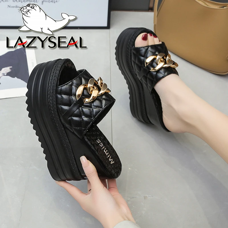 Top Trends: LazySea 12cm Super High Heels Women Slippers Metain Chain Height Increasing Slides Women Wedding Shoes New Platform Wedding Shoe Shoppable Styles