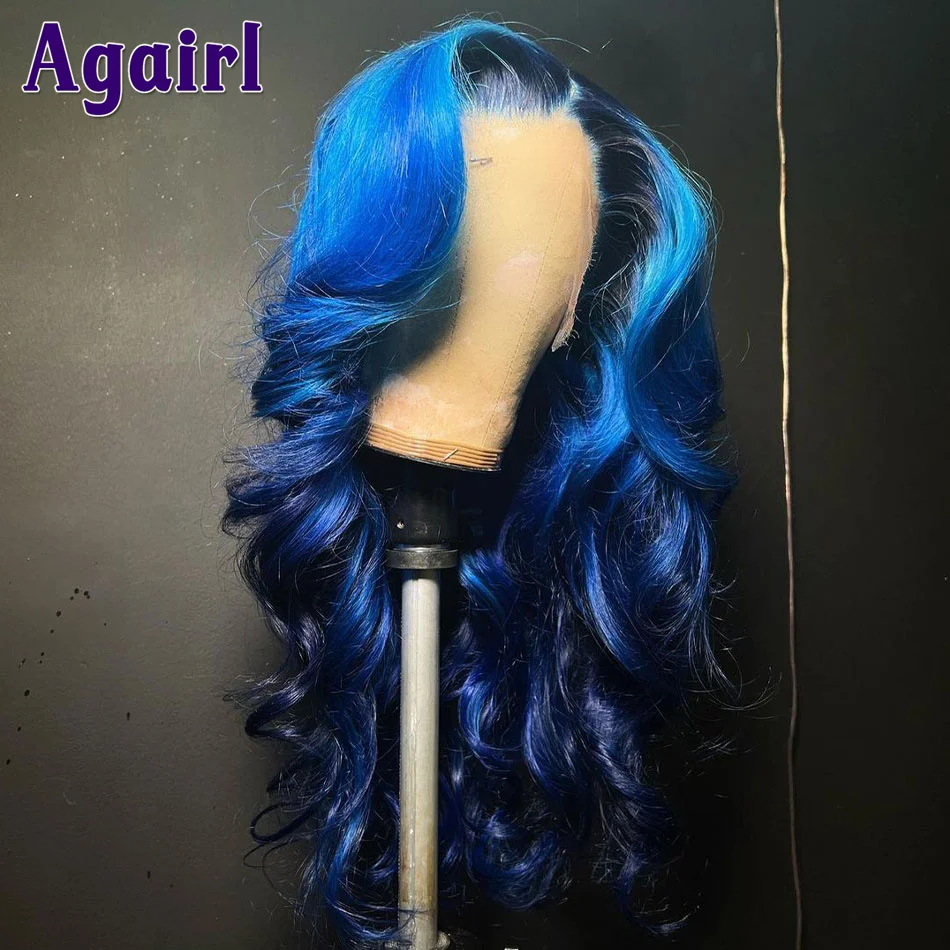 Top Trends: Blue Mixed Highlight Body Wave Wig 180% Transparent Lace Front Human Hair Wigs Pre Plucked Wavy 13X4 13X6 Frontal Wigs For Women Shoppable Styles