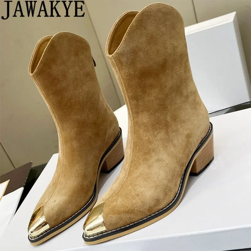 Top Trends: Luxury Classic Chelsea Ankle Boots For Women Pointy Toe Block Heels Increase Genuine Leather Short Boots Spring Booties Mujer Shoppable Styles - Image 4