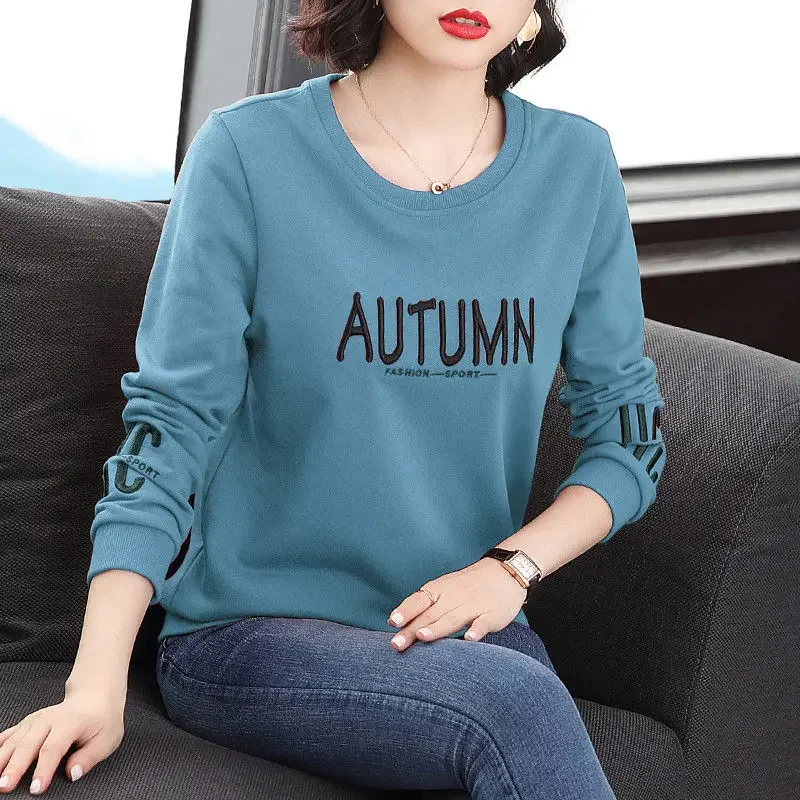 Top Trends: Spring And Autumn Women's Casual Solid Color Embroidery Pullover Fashion All-match Long Sleeve Round Neck Tops Female Clothing Shoppable Styles