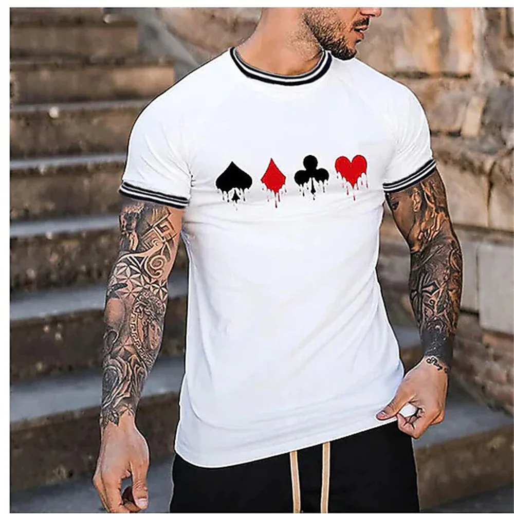 Top Trends: Vintage Men's T-shirt Playing Card Print High Quality Men' Top O Neck Clothing Holiday Leisure Shirt Sports Fitness Wear Comfort Shoppable Styles