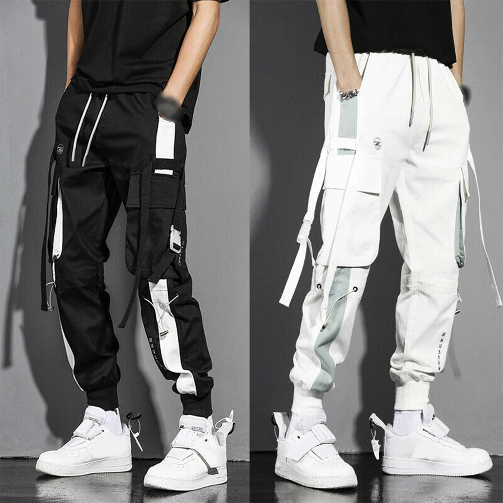 Top Trends: Mens Cargo Pants Casual Trousers Pocket Streetwear Joggers Hip Hop Harem Pants Multi-Pocket Ribbons Male Sweatpants Harem Pants Shoppable Styles