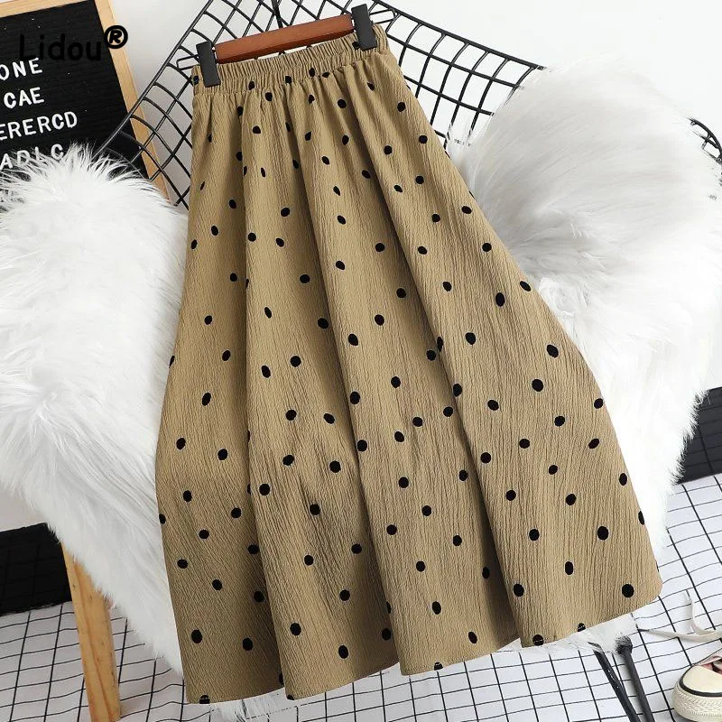 Top Trends: Korean Elastic High Waist Casual Polka Dot Skirt Women&#039;s Clothing 2023 Summer All-match Fashion Loose A-Line Pleated Midi Skirt Shoppable Styles