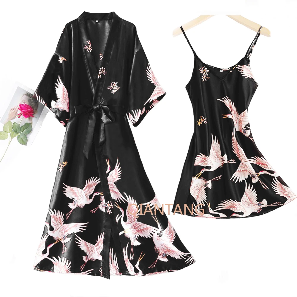 Top Trends: Sexy Nightwear Gown Set Women 2PC Pyjama V-Neck Pajamas Silky Sleepwear Spring Lady Sleep Suit Robe Wear Home Negligee Homewear Shoppable Styles