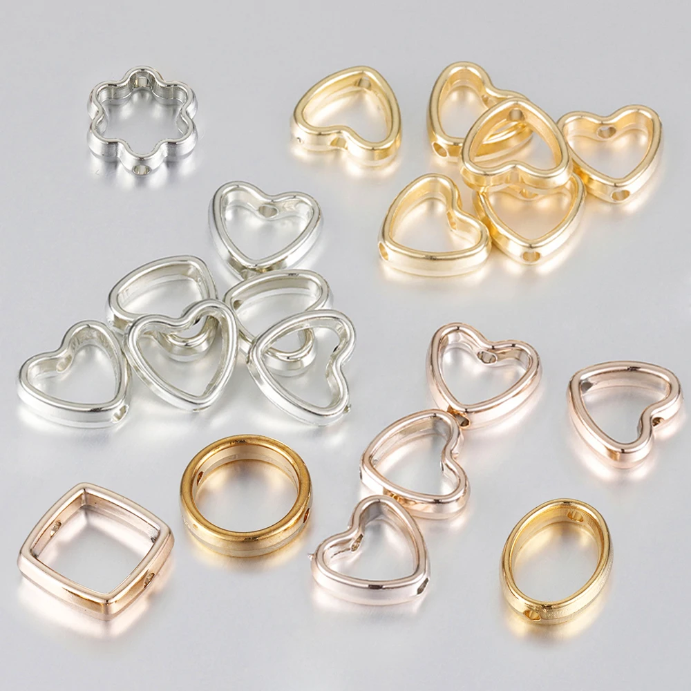 Top Trends: 50pcs Love Heart Two Hole CCB Beads Frame Spacer Beads DIY Necklace Bracelet Connectors Pendants Jewelry Making Accessories Shoppable Styles