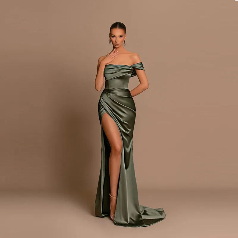 Top Trends: Sexy One-Shoulder Mermaid Evening Dress 2023 High Slit Off The Shoulder Sleeve Classic Formal Prom Party Wedding Dress For Women Shoppable Styles