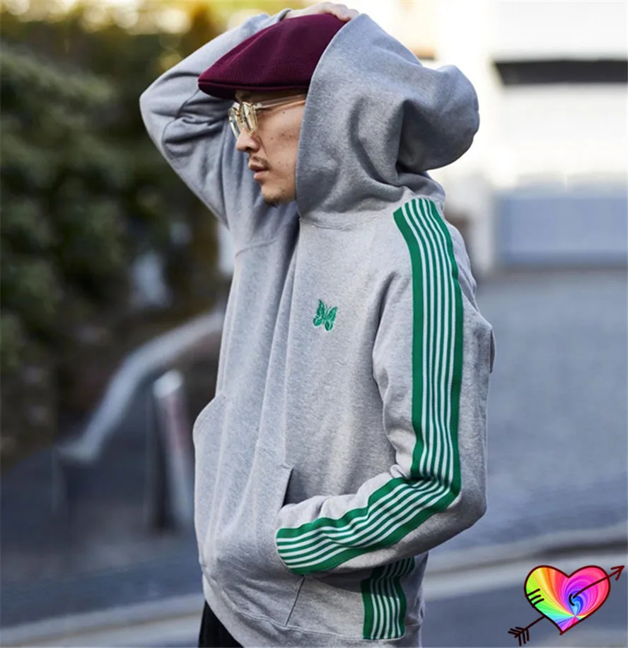 Top Trends: Limited Needles Hoodie 2022 Men Women Green Stripe 1:1 Needles Track Hoodie Embroidery Butterfly Grey AWGE Sweatshirts Pullovers Shoppable Styles