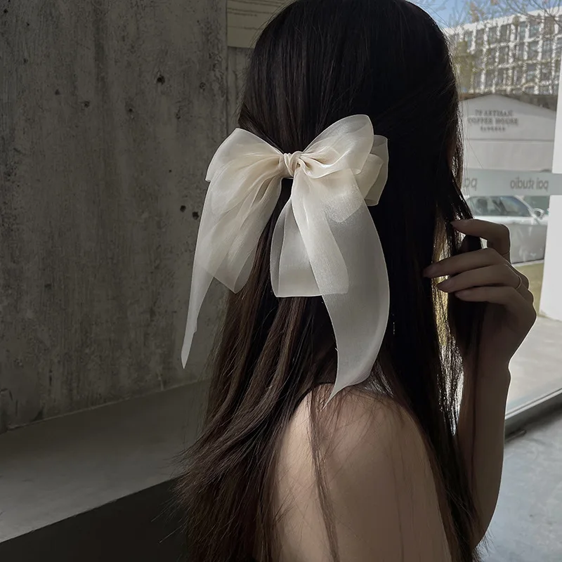 Top Trends: 2023 New Black White Yarn Bow Hair Clip For Women Girls Summer Clip Back Head Hairpin Fashion Hair Accessories Shoppable Styles