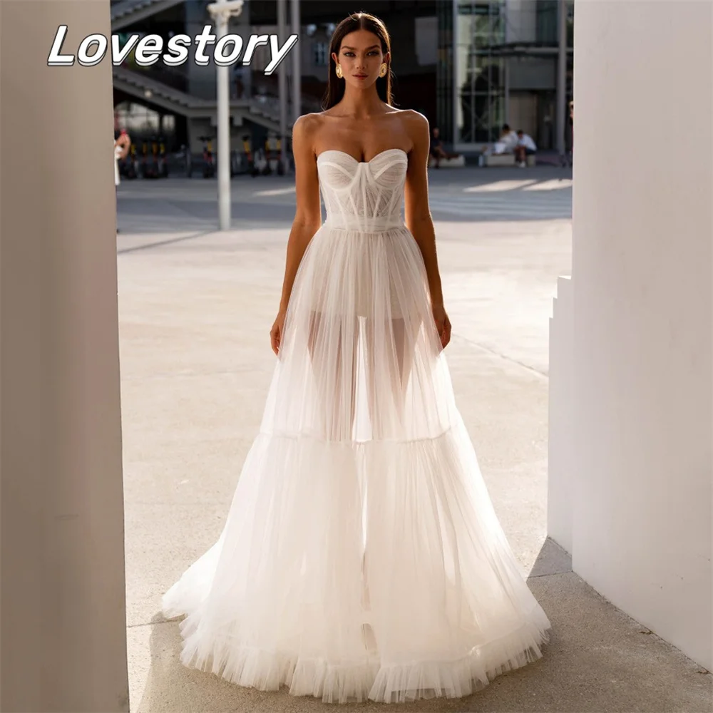 Top Trends: Charming Boho A-Line Wedding Dresses Sweetheart Neck Bride Robes Sexy Backless Bridal Gowns Sleeveless Lace Vestidos De Noiva Shoppable Styles