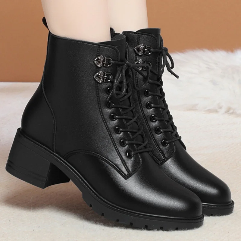 Top Trends: Autumn Winter New Women Boots British Short Cotton Boots Tide Flat Warm Thick Heel Plus Fleece Leather Boots Shoppable Styles