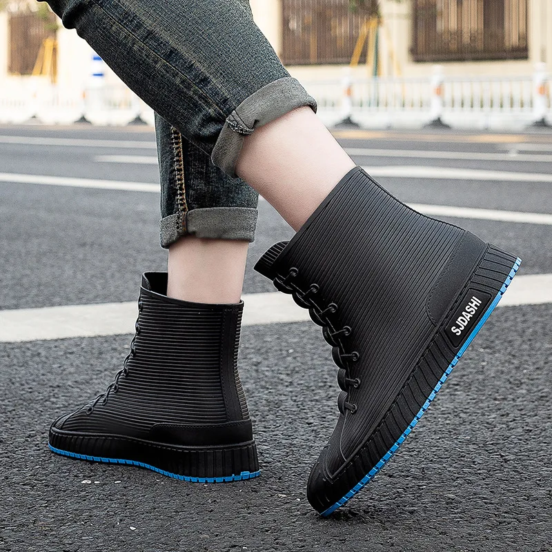 Top Trends: New Rubber Man Boots Trend Men Rain Boots Platform Outdoor Shoes Slip On Waterproof Work Mens Booties Soild Shoes Bota Masculina Shoppable Styles - Image 3