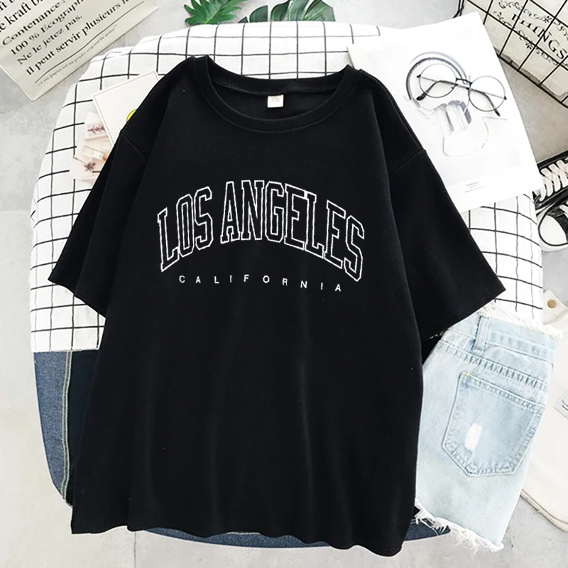 Top Trends: Los Angeles Fashion Print Harajuku Top Women T-shirt Casual Ladies Basic O-collar Short Sleeved White T-shirt Girl, Drop Ship Shoppable Styles