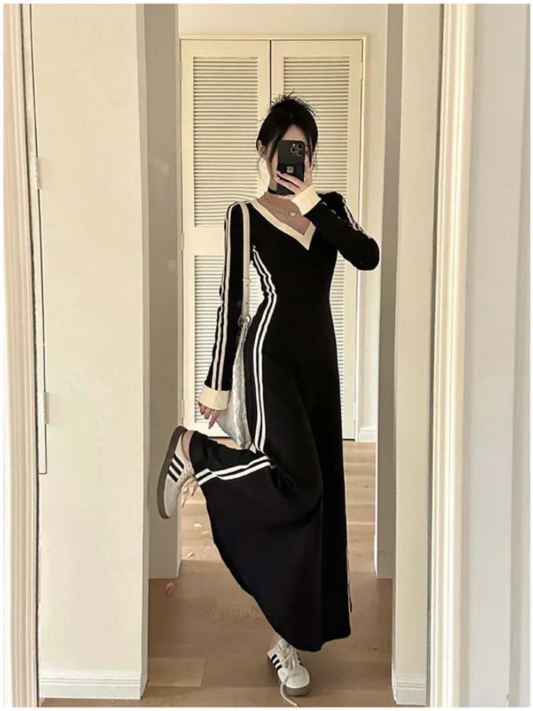 Top Trends: French Striped V-neck Long-sleeved Dress Women Fall Clothes Vintage Robe Casual Loose Dresses Korean Fashion Vestidos De Fiesta Shoppable Styles - Image 4