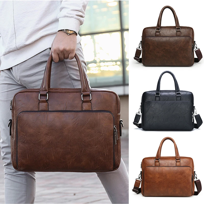 Top Trends: Briefcase For Man Leather Tote Handbag 14 Inch Laptop Computer Shoulder Cross Office Business Messenger Crossbody Side Bag Male Shoppable Styles