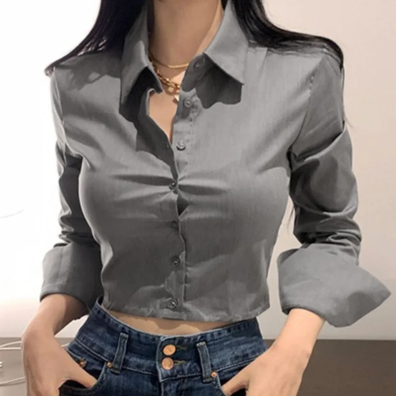 Top Trends: 2022 Spring Summer Casual Blouse Women Top And Blouse Women Shirt Long Sleeve Button Black Solid Turn-down Collar Shirt 5 Colors Shoppable Styles