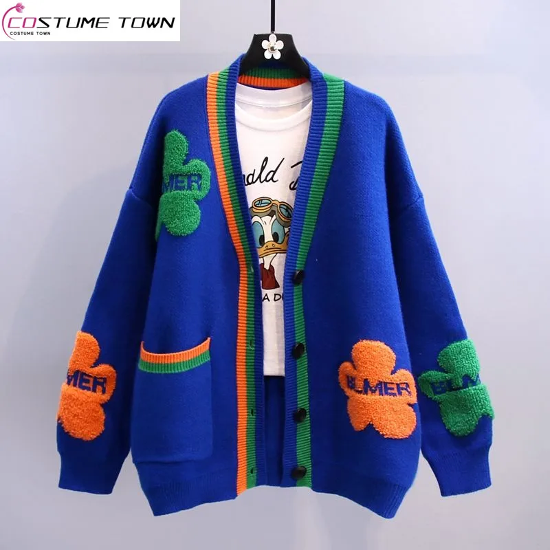 Top Trends: Contrast Color Small Flower Sweater Coat Women&#039;s Spring And Autumn 2023 New Loose And Lazy Style Fashion Knitted Cardigan Shoppable Styles