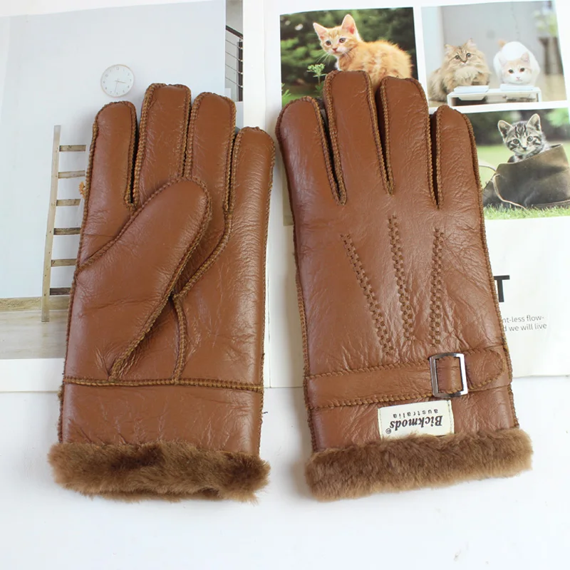 Top Trends: New Sheepskin Fur Gloves Men&#039;s Leather Thicken Winter Warm Outdoor Windproof And Cold-proof Finger Gloves Shoppable Styles