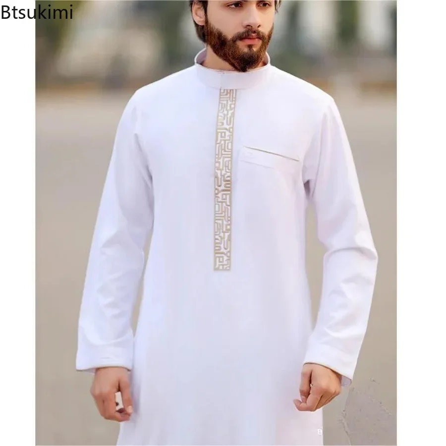 Top Trends: New 2024 Arab Men's Robe Abaya White Muslim Printed Clothing Men's Robe Long Dress Abaya Muslim Clothes For Men Gift Kaftan Men Shoppable Styles