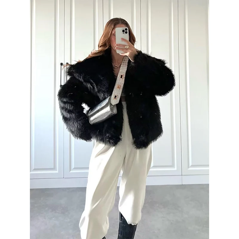 Top Trends: Faux Fur Coat Women 2023 Winter Turndown Collar Thick Warm Fur New Outerwear Female Casual Loose Long Sleeve Coats WT010 Shoppable Styles - Image 4