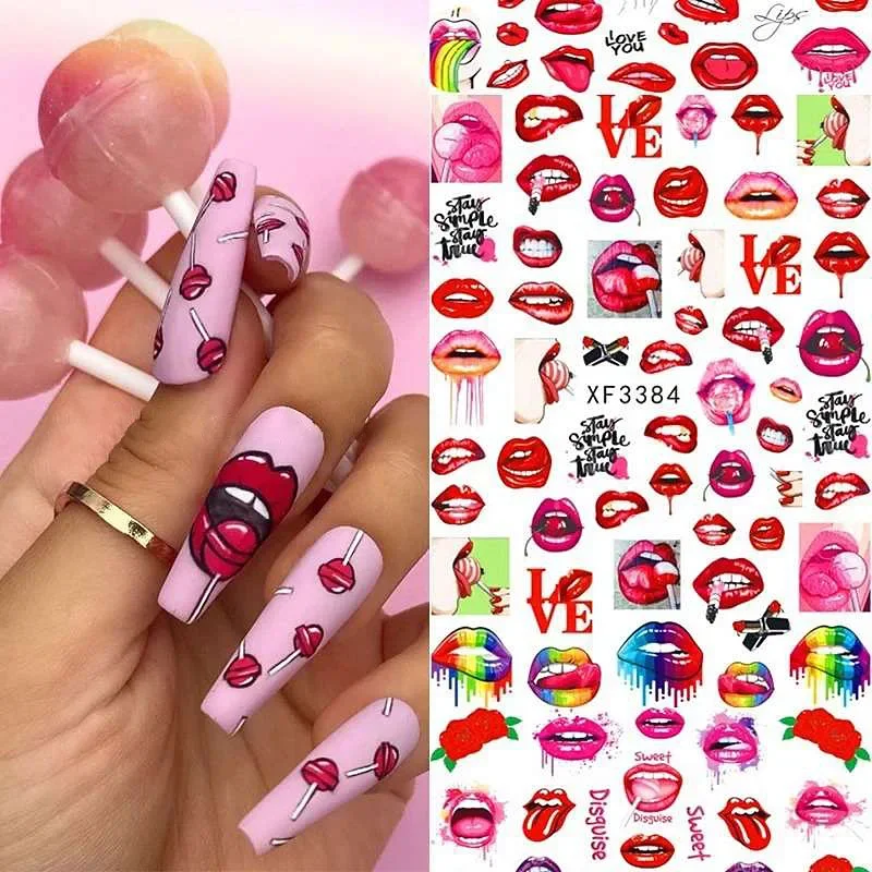 Top Trends: 3D Nail Art Water Transfer Stickers Sexy Hot Lips Girl Slider Self-adhesive Manicure Nail Art Stickers Decoration Accessories Shoppable Styles