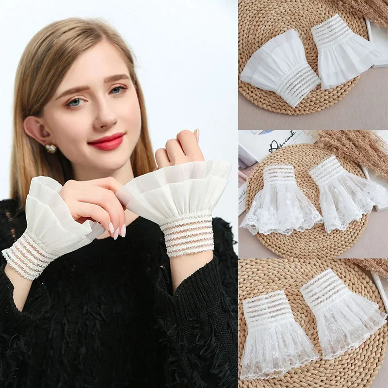 Top Trends: Women Short Arm Sleeves Lace Floral Wrist Cuffs Bracelets White Gloves Fingerless Gloves Sweater Decorative Detachabl Sleeves Shoppable Styles