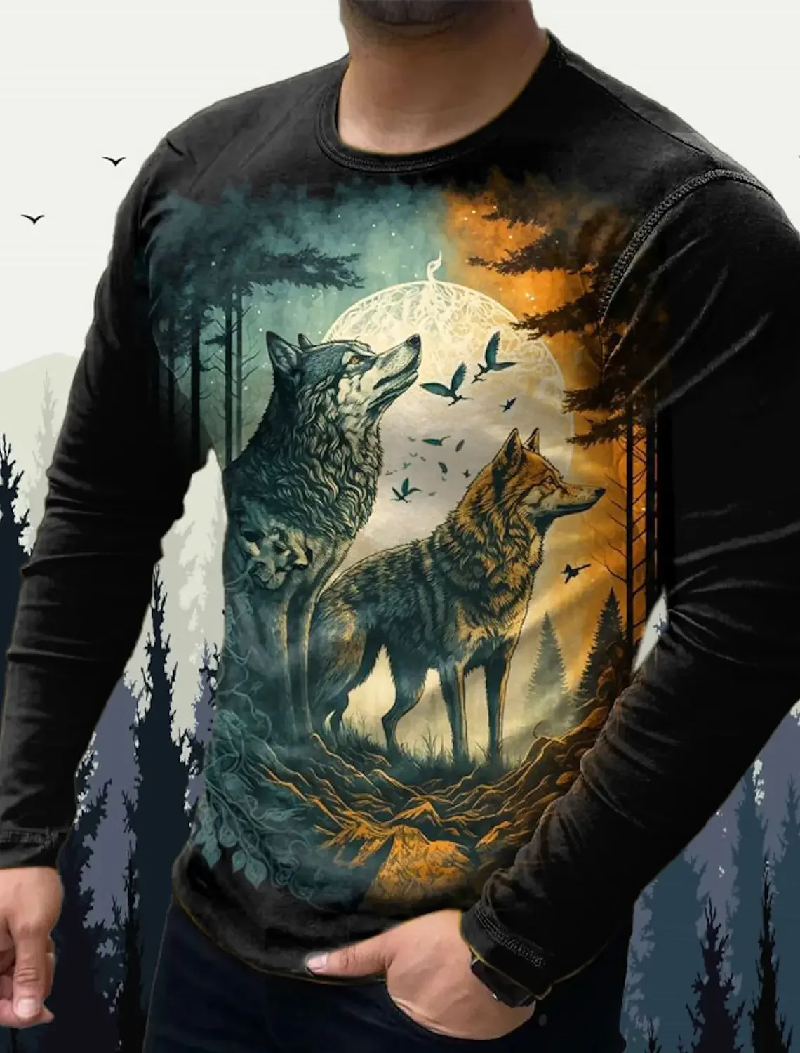 Top Trends: Men's T Shirts Vintage Animal Wolf Long Sleeve Tops Autumn Sweatshirt Graphic Casual Hip Hop Fashion Clothing O-neck T-shirts Shoppable Styles - Image 4