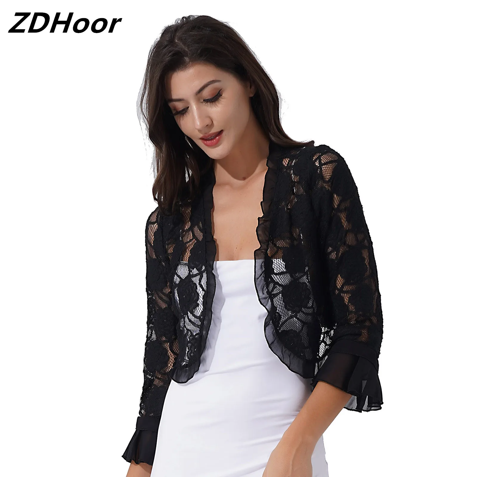 Top Trends: Womens Half Sleeve Bolero Cardigan Elegant Ruffle Open Floral Lace Shrug Shawl Wraps For Wedding Party Evening Dresses Cover Ups Shoppable Styles