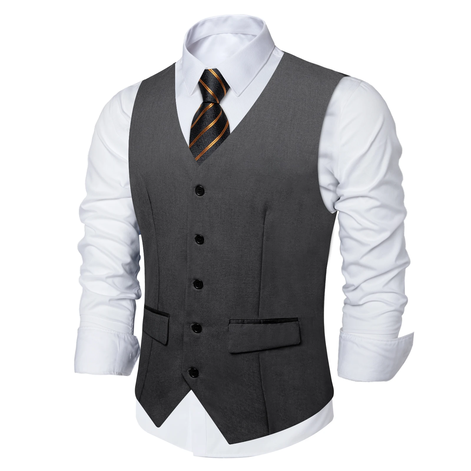 Top Trends: Dark Gray Formal Vest For Man Shirt Accessory Fashion Striped Ties Set Classic Men&#039;s Waistcoat Wedding Business Party Free Ship Shoppable Styles