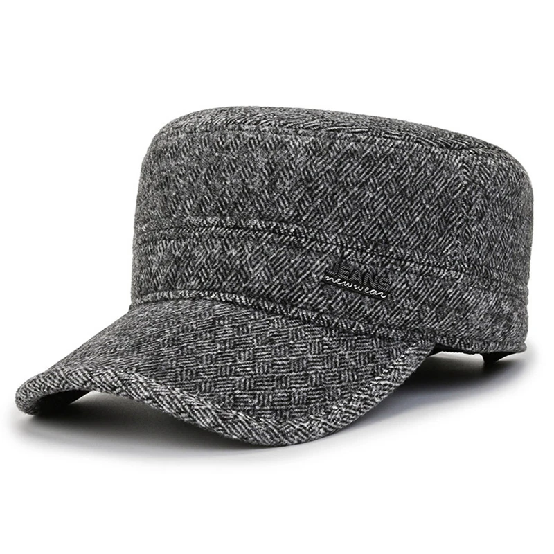 Top Trends: Woolen Military Hat Winter Warm Thicken Hat Cap For Men Dad Hat Ear High Quality Adjustable Classic Men Cap With Earflaps Shoppable Styles