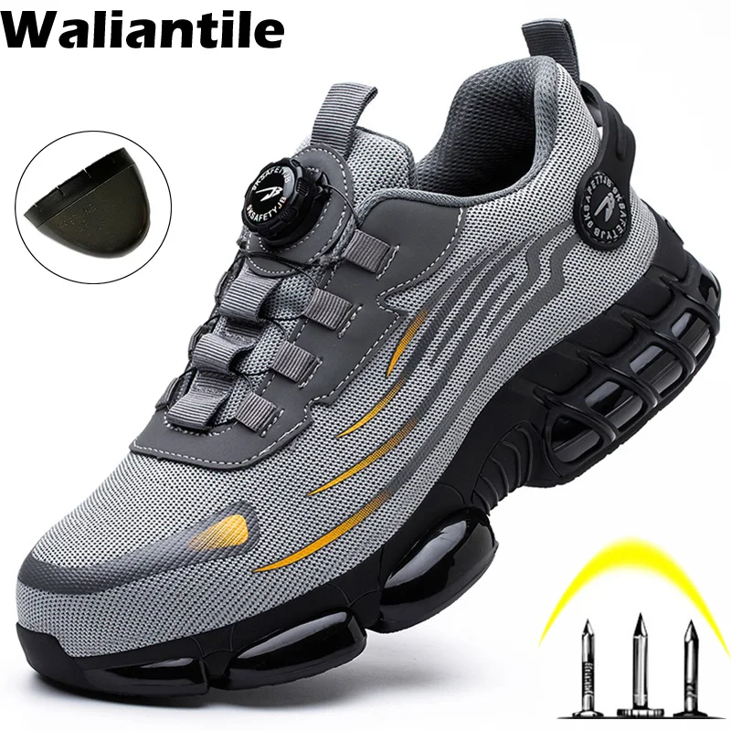 Top Trends: Waliantile Brand Quality Safety Shoes Men Lace Free Puncture Proof Working Boots Steel Toe Anti-smash Indestructible Work Shoes Shoppable Styles