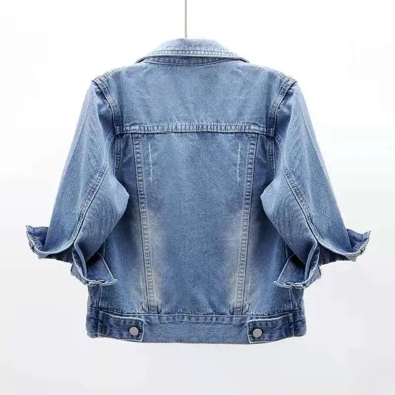 Top Trends: Autumn Women Three Quarter Sleeve Denim Jacket Cropped Top Korean Fashion Thin Jacket Plus Size Wholesale Leisure Shoppable Styles - Image 5