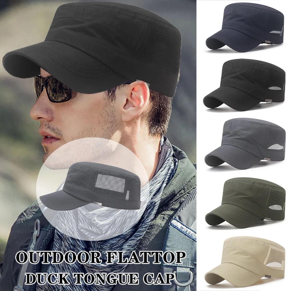 Top Trends: New Quick Dry Military Hats For Men Summer Sun Hat Flat Top Army Caps Unisex Outdoor Mesh Breathable Cadet Hat Casquette Shoppable Styles