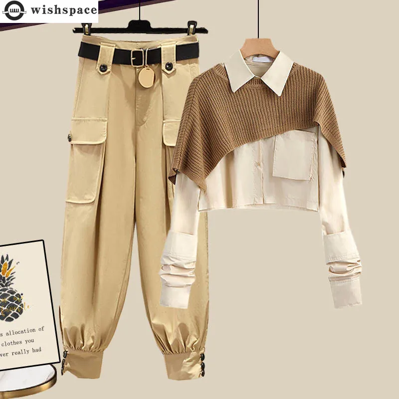 Top Trends: 2022 Spring New Elegant Women's Pants Set Knitted Shawl Shirt Casual Trousers Three Piece Set Female Casual Clothing Tracksuit Shoppable Styles