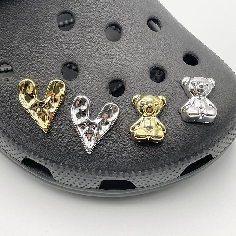 Top Trends: Gold Silver Heart Badges Charms For Crocs Child&#039;s Clogs Cute Cartoon Bear DIY Fashion Shoe Decorations For Slippers Accessory Shoppable Styles