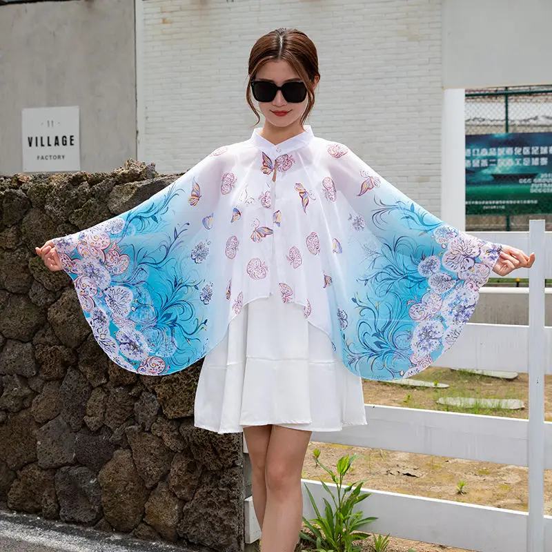 Top Trends: 2024 Summer Sunscreen Clothes Women Cycling Cloak Shawl Coat Chiffon Cloak Shawl Thin Style Lady Poncho Capes White Shoppable Styles