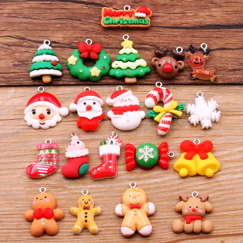 Top Trends: 10Pcs 20 Styles Mix Resin Snowflake Tree Elk Bear Christmas Charms Diy Findings Keychain Bracelets Pendant For Jewelry Making Shoppable Styles