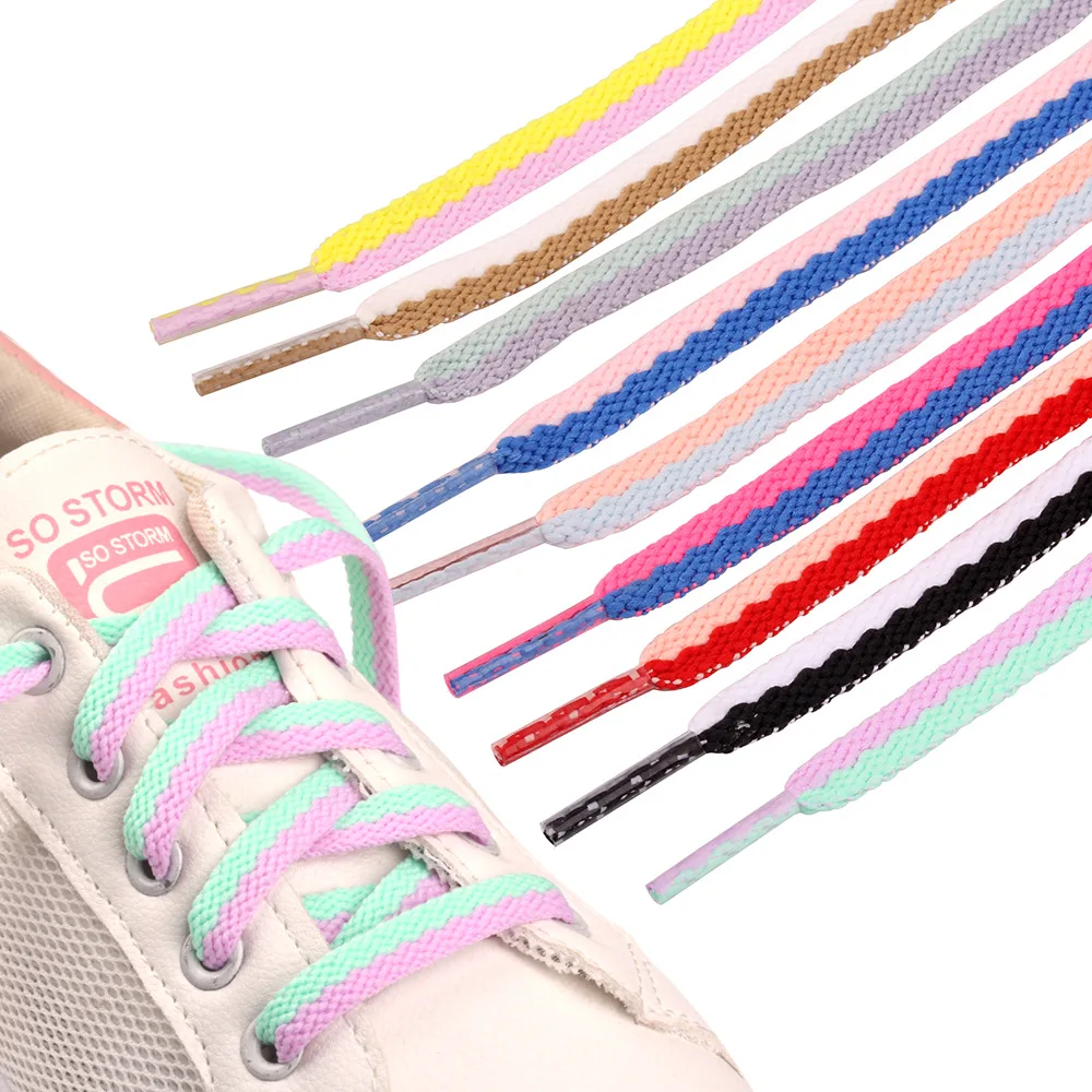 Top Trends: 1 Pair 8mm Flat Dual Shoelaces Fashion Mixed Color Shoe Laces Assorted Colorful Sneaker Shoestring Shoelaces Accesories Shoppable Styles