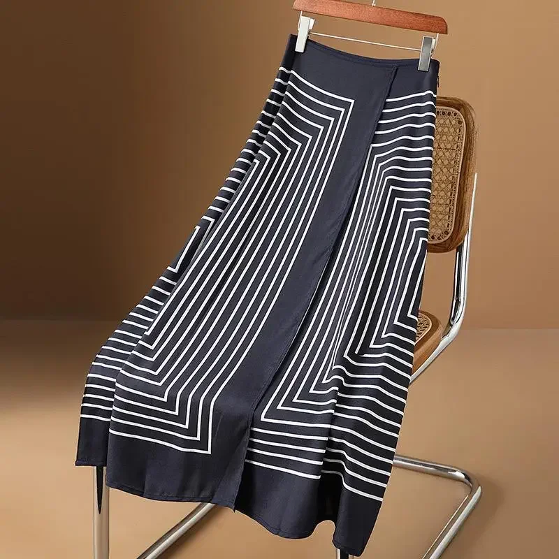 Top Trends: Summer New Casual Fashion Long Midi Skirt High End Hepburn Style Black White Striped High Waist Light Luxury Design Women Skirt Shoppable Styles