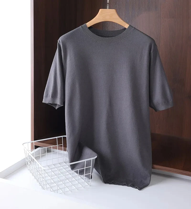 Top Trends: Superfine Merino Wool T Shirt Men's Knitted O-neck Breathable Thin Cashmer Short Sleeve Tee Solid Color Tops Shoppable Styles - Image 5