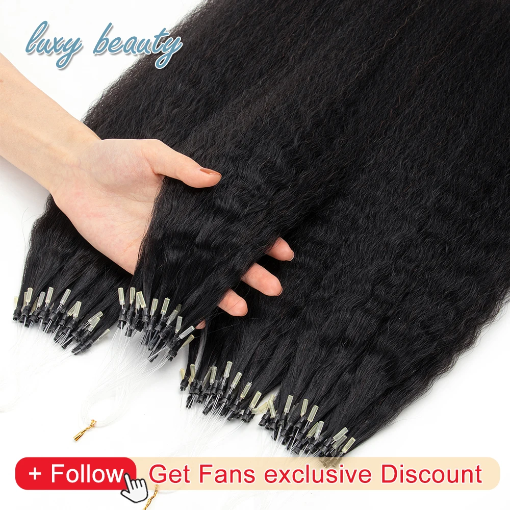 Top Trends: Micro Bead Hair Extensions Kinky Straight Microlink Human Hair Natural Black 50pcs Brazilian Remy Hair Micro Rings Extensions Shoppable Styles