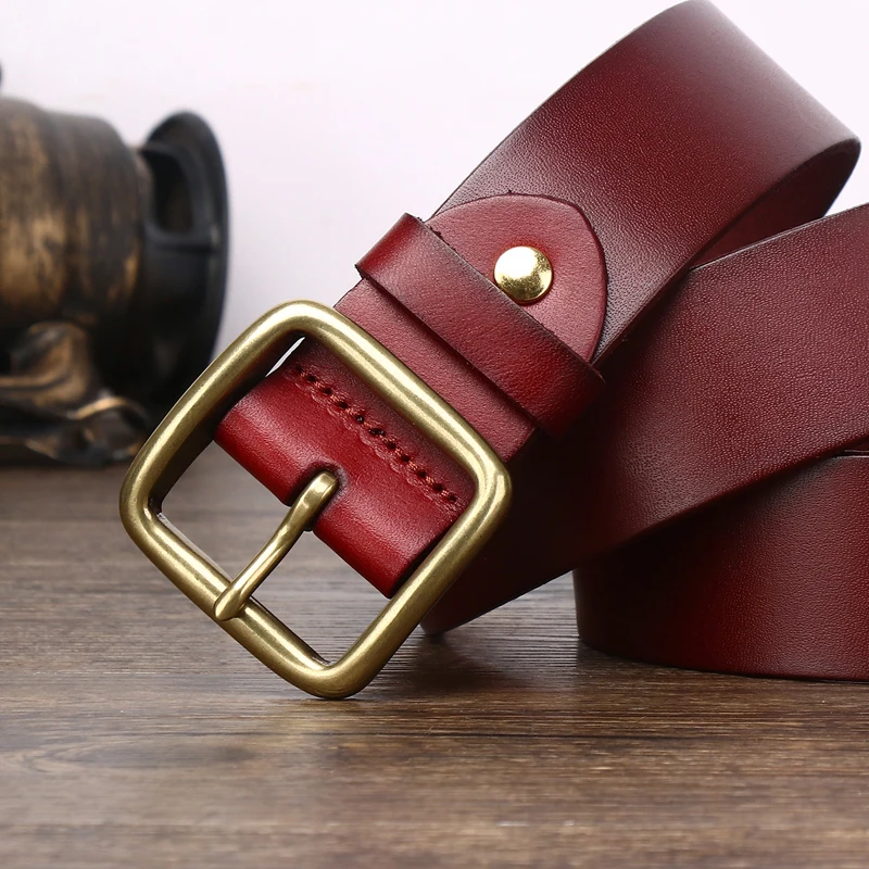 Top Trends: 3.8cm Red Genuine Leather Belts For Mens Designer High Quality Cowboy Natural Dress Luxury Belt Lumbar Mans Studded Belt Shoppable Styles