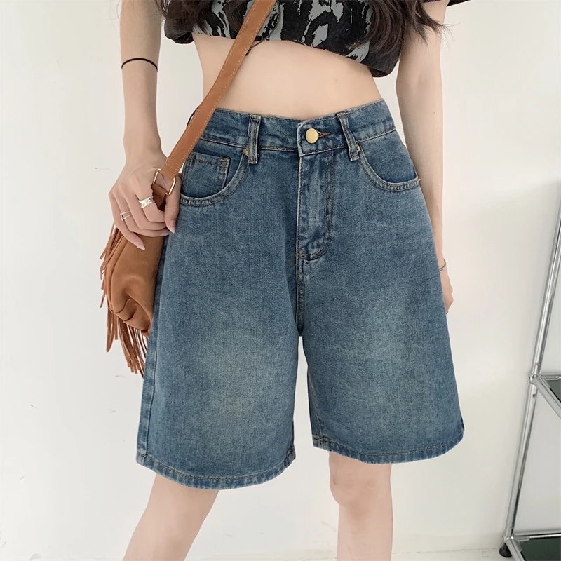 Top Trends: Y2k Baggy Shorts Pants Women Summer 2023 Vintage Blue Wide Leg Denim Short Korean Fashion Casual Female Knee Length Jeans Mujer Shoppable Styles