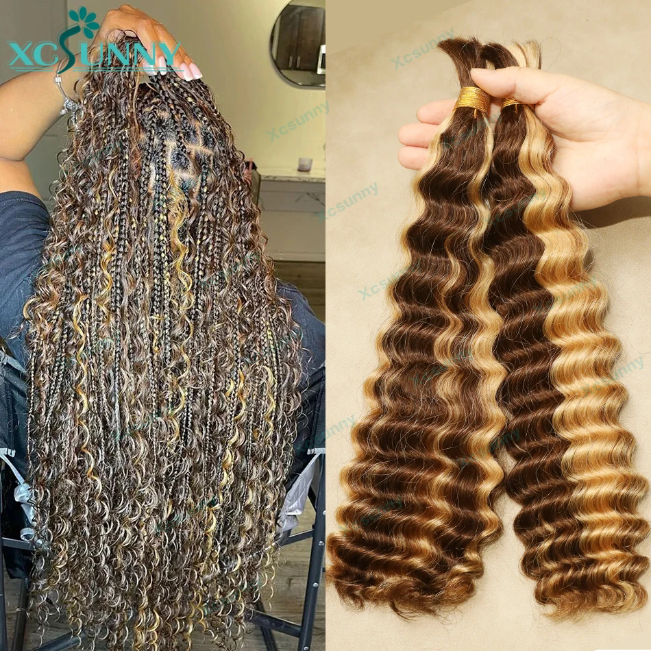 Top Trends: Bulk Human Hair For Braiding Highlight Deep Wave Color 30 Double Drawn Wholesale Burmese Boho Braids Human Hair Bundles No Weft Shoppable Styles