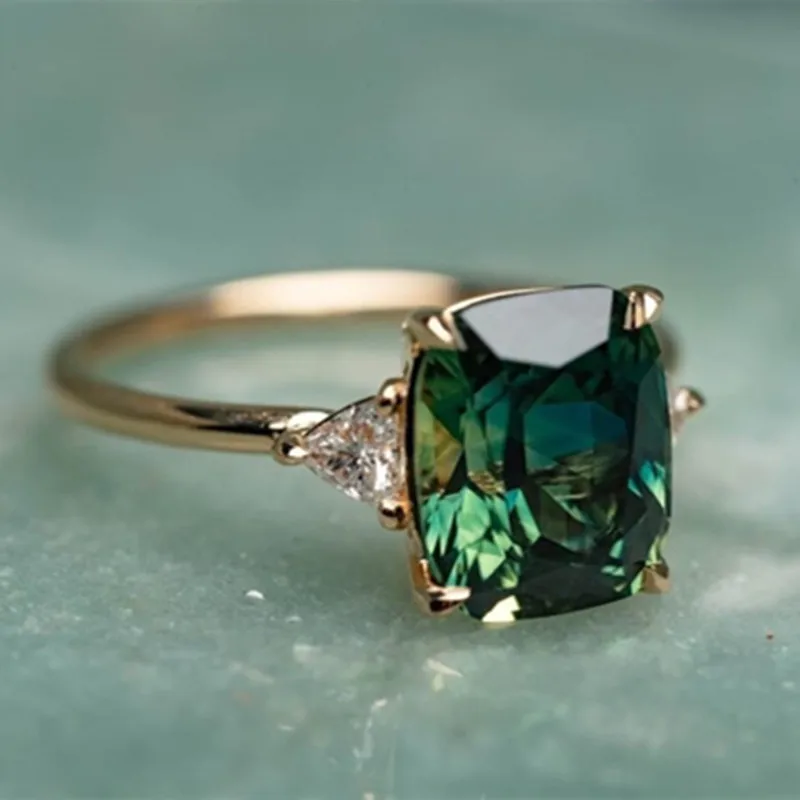 Top Trends: Elegant Square Ring For Women Fashion Gold Color Inlaid Green Zircon Wedding Rings Bridal Engagement Jewelry Shoppable Styles