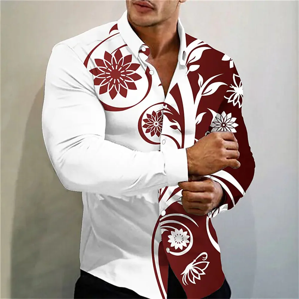 Top Trends: Men's High Quality Luxury Prom Fashion Social Flower Print Polo Single Breasted Costume Designer Long Sleeve Men's Shirt Shoppable Styles