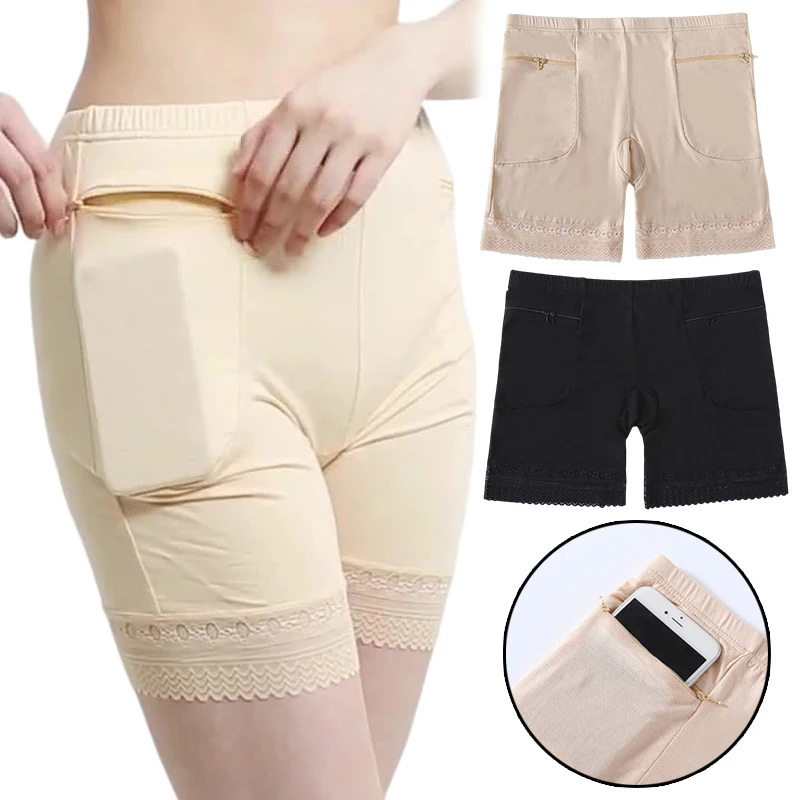 Top Trends: 1Pc Women Cotton Safety Lace Anti-Theft Pants With Pockets High Waist Large Size Soft Breathable Briefs Simple Safety Pants Shoppable Styles