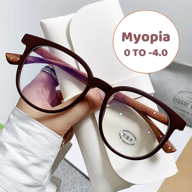 Top Trends: Retro Wood Grain Round Frame Myopia Glasses Anti-blue Light Near Sight Eyewear Ultra Light Large Frame Short Sight Glasses Shoppable Styles